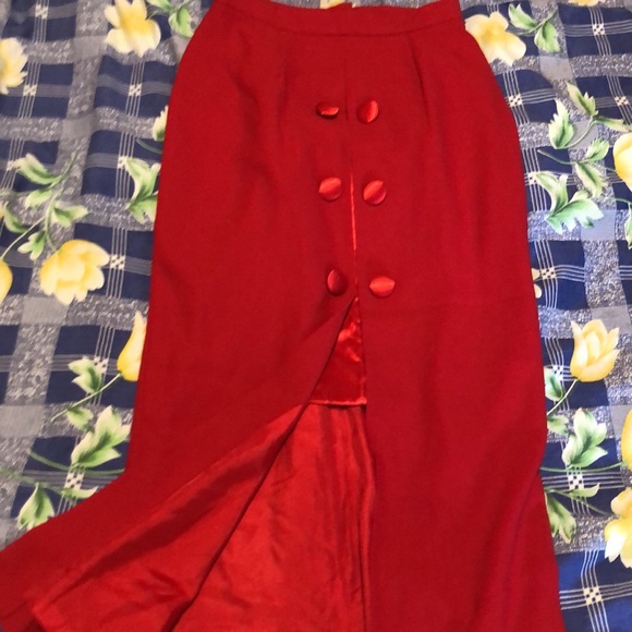 Red vintage 80s split front maxi skirt - Picture 1 of 3